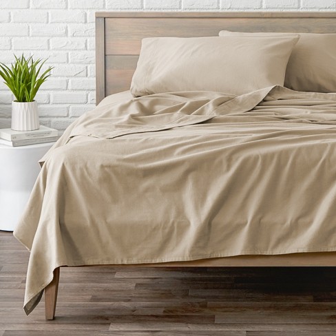 Sandy beige linen flat sheet