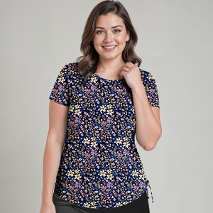 Calypsa Women's Plus Size UPF 50+ Short Sleeve Adele Swim Top - 1 of 4