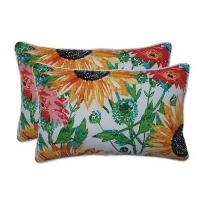 2pc Outdoor/Indoor Rectangular Throw Pillow Set Sunflowers Sunburst Yellow - Pillow Perfect