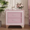 LIVAREEmlen Mid Century Vintage Nightstand with Silver Glitter Strip Decor and Metal Legs 2 Drawers, Fully Assembled Except Legs and Handles - 4 of 4