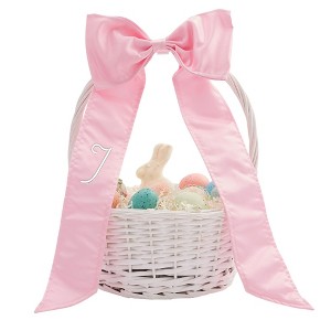 Personalization Mall White Easter Basket With Initial Embroidered Bow - 1 of 4