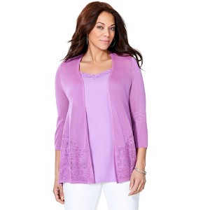 Catherines Women's Plus Size Embroidered Lace Cardigan - 1 of 4