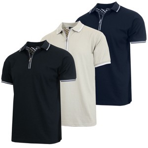 Galaxy By Harvic Men’s Modern Fit Polo Shirt with Zip Placket-3 Pack - 1 of 3