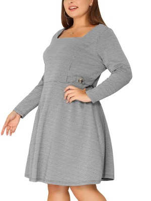 Orinda Women's Plus Size Long Sleeve Square Neck Work Houndstooth Midi Dresses : Target