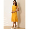INSPIRE CHIC Women's Mock Neck Cap Sleeve Belted A-Line Midi Pleated Dresses - 3 of 4