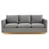 LeisureMod Nervo Mid-Century Modern Sofa Upholstered in Velvet with Gold Frame - 3 of 4