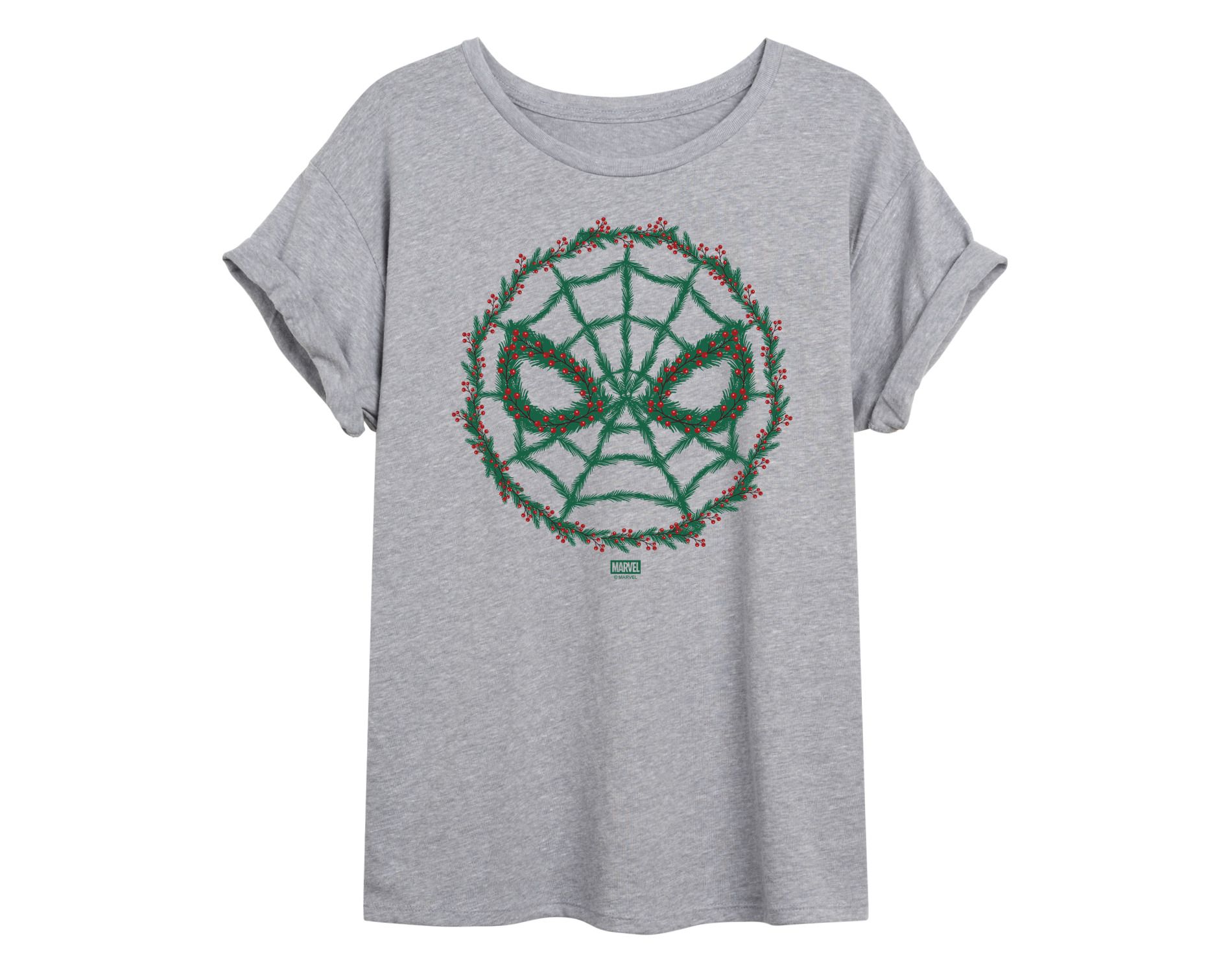 Women's Marvel Spider Man Wreath Oversized Graphic T-Shirt - Heather Grey - Medium