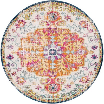 Mark & Day Olivia 7'10" Round Woven Indoor Area Rugs Saffron/Navy: Traditional Medallion, Stain-Resistant, Pet Friendly