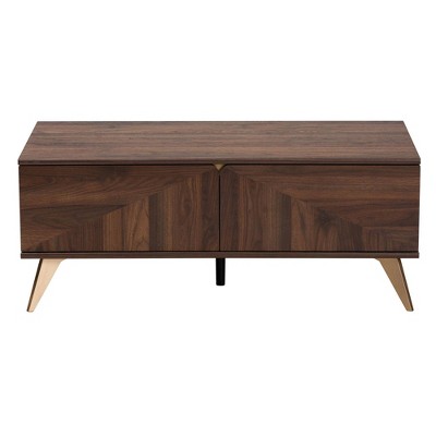 Walnut Brown Rectangular Wood Coffee Table with Storage