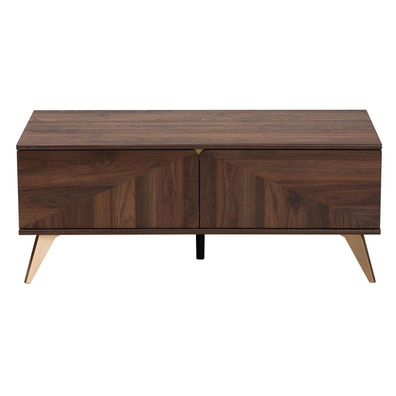 Graceland 2 Drawer Wooden Coffee Table Walnut Brown/Gold - Baxton Studio, 5 of 13