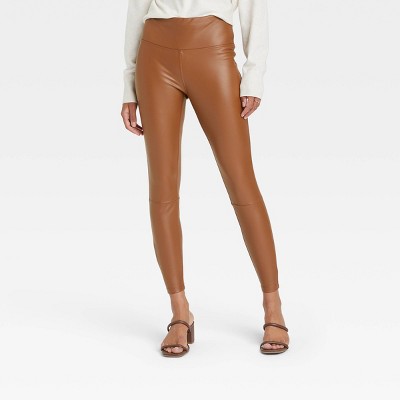 Women's High-Waisted Faux Leather Ankle Leggings - A New Day™ Brown M