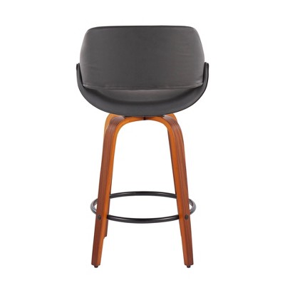 Set of 2 Flared Walnut & Metal Swivel Counter Stools in Black/Grey