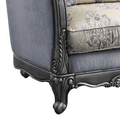 Ariadne Platinum Gray Floral Accent Chair with Carved Wood Detail