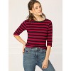 INSPIRE CHIC Women's Elbow Sleeves Boat Slim Fit Casual Stripe Animal Print Multi Floral Pattern T-Shirt - 3 of 4