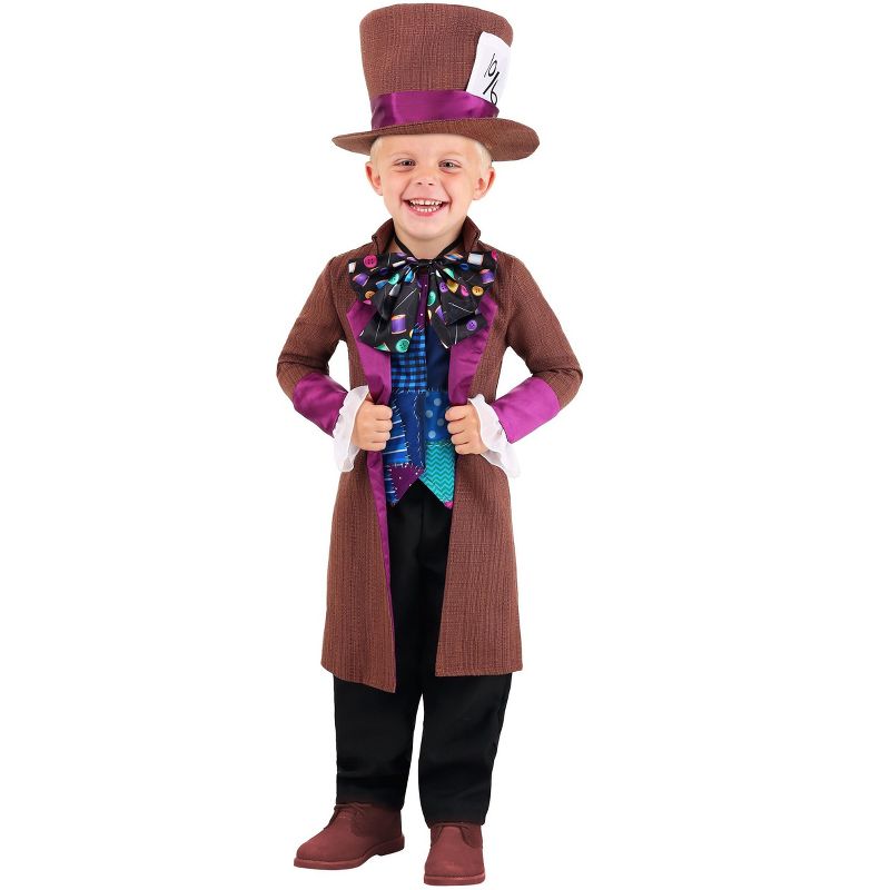 HalloweenCostumes.com 2T  Boy  Wacky Mad Hatter Toddler's Costume., White/Purple/Brown, 1 of 4