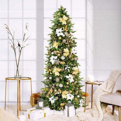 Easy Treezy 19T-SILGLD-75 7.5 Foot Pre-Lit and Pre-Decorated Douglas Fir Artificial Christmas Tree with Easy Assembly, Silver and Gold