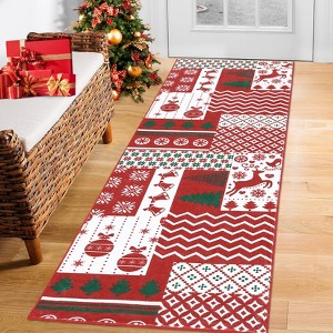 Christmas Area Rugs Xmas Patchwork Pattern Rug Holiday Home Decor - 1 of 4