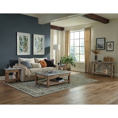 Modern Industrial Zinc & Wood Accent End Table with Shelf