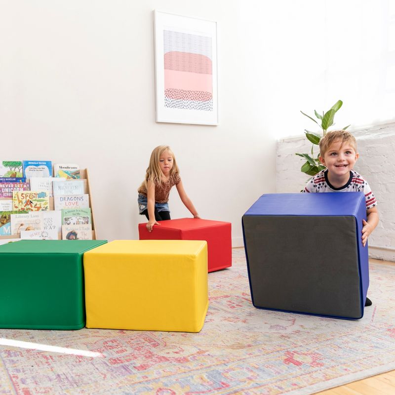 ECR4Kids SoftZone Square Foam Ottoman, Flexible Seating, 12in Seat Height, 4-Piece, 6 of 14