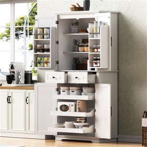 "LunaLulinlk 71"" Tall Kitchen Pantry Cabinet with 3 Pull Out Cabinet Organizers, Farmhouse Embossed Texture Storage Cabinet " - 1 of 4