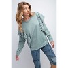 Slickblue Women's Ruffle Sleeve Top, Double Layer, Loose Fit, Rounded Neck, Cream/Faded Blue, Size S-L - 2 of 4