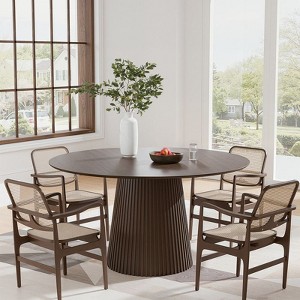 PexFix 52" Round Dining Table for 6 People Modern Pedestal Table with Fluted Cone Base & Wood MDF Top for Small Space Kitchen Dining Room Cafe Walnut - 1 of 4