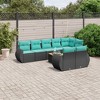 vidaXL 9 Piece Garden Sofa Set with Cushions Black Poly Rattan - corner + 3x middle + 4x Sofa + Table - 2 of 4