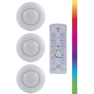 Energizer 3pk LED Puck Light Wireless Color Changing Cabinet Lights with Remote White