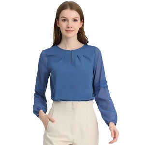 INSPIRE CHIC Women's Chiffon Semi Sheer Keyhole Neck Elegant Work Blouse - 1 of 4