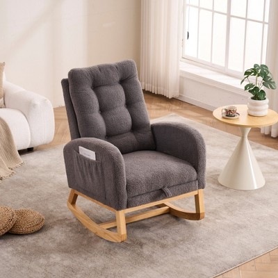 Grungis Rubber Wood Accent Chair,Rocking Chair with Footrest & High Back,38.36" W Accent Chair for Bedroom,Reading Room,Office