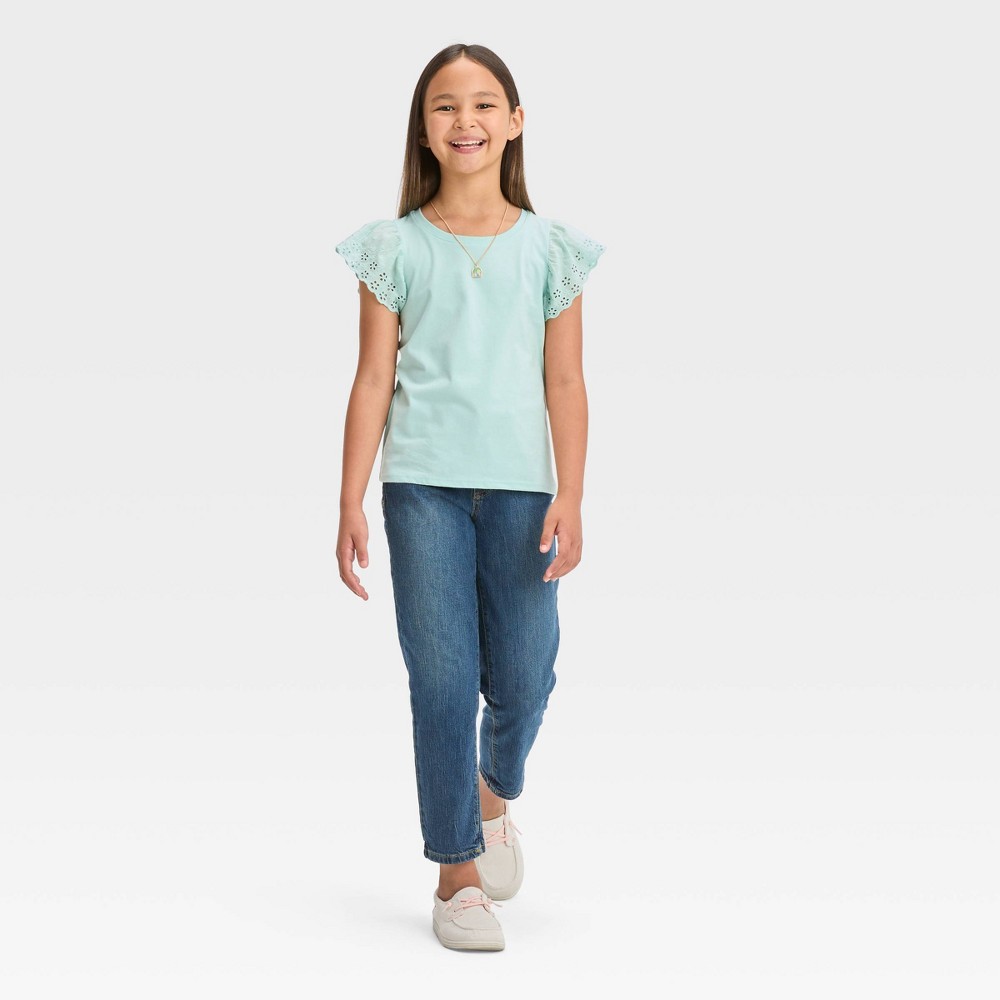 Girls' Short Sleeve Eyelet T-Shirt - Cat & Jack™ Mint Green M