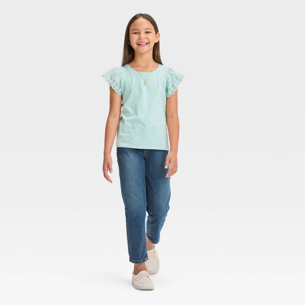 Girls' Short Sleeve Eyelet T-Shirt - Cat & Jack™ Mint Green Case Pack of Approximately 17, Size XS-XL.