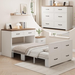 Brafabhome 2 IN 1 Murphy Bed Cabinet, Modern White Murphy Bed Twin with Mattress, Hideaway Bed with Storage Drawers for Adults Guests and Kids - 1 of 4