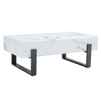 Syemin End Table, Rectangle Accent Table, Marble Effect, Suitable for Living Room, Lounge, White, 47.2"*23.6"*17.3"