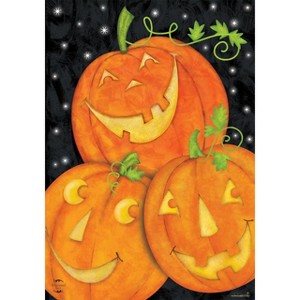 Happy Pumpkin Trio Halloween House Flag o'Lantern 28" x 40" Briarwood Lane - 1 of 4
