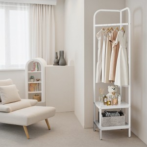 Metal corner hangers, independent hangers with 2-layer storage shelves, floor hangers for corridors, entrances, bedrooms, living rooms, and offices - 1 of 4