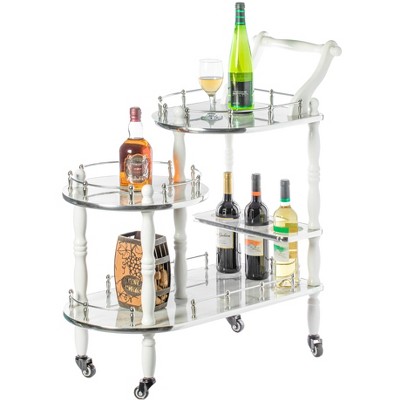 Fabulaxe Serving Bar Cart Tea Trolley, 3 Tier Shelves on Rolling Wheels, Mobile Liquor Bar for Wine Beverage Dinner Party, Kitchen Storage Cabinet