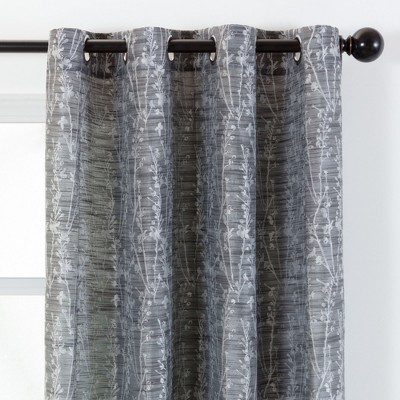 Dark Gray Floral Jacquard Blackout Grommet Window Panels, 52 x 96 Inches