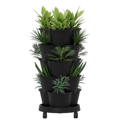 VECELO 5-Tier Vertical Garden Planter, Self Watering Stackable Planter with Wheels for Strawberries, Flowers, Vegetables, Set of 1/2