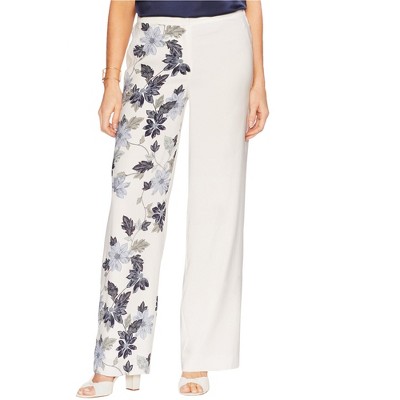 Vince Camuto Womens Cascading Floral Casual Wide Leg Pants, White, 10