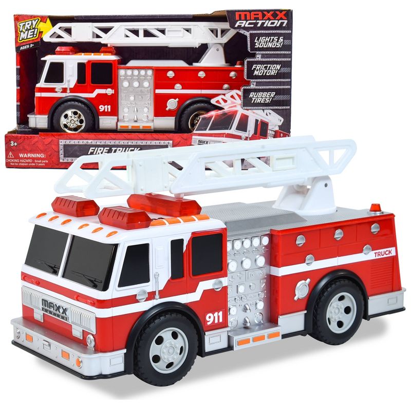 Maxx Action Large Firetruck with Extendable Ladder &#8211; Lights &#38; Sounds Motorized Rescue Vehicle, 3 of 8