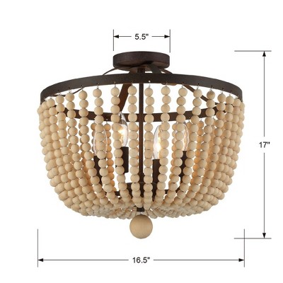 Rylee Forged Bronze 4-Light Semi-Flush Mount with Natural Wood Beads