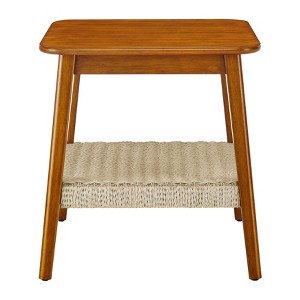 Maliang Mid-Century Side Table with Woven Shelf, Boho Coffee Table with Storage, for Living Room - 1 of 4