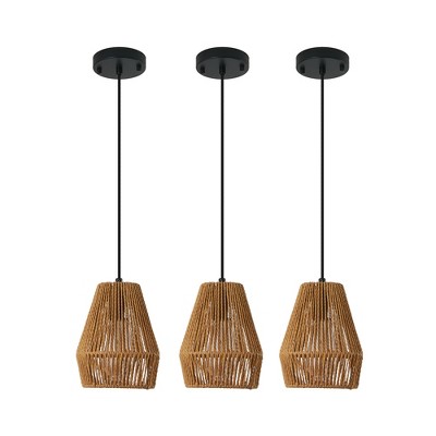VYNXARIA 7 - Inch Set of 3 Rustic Hemp Rope Ceiling Lights, Handcrafted Farmhouse Adjustable Pendant Lamps