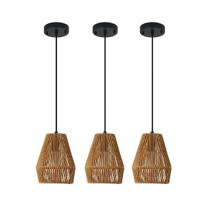 VYNXARIA 7 - Inch Set of 3 Rustic Hemp Rope Ceiling Lights, Handcrafted Farmhouse Adjustable Pendant Lamps - 1 of 4