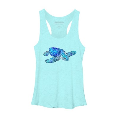 Women's Design By Humans Blue And Green Watercolor Sea Turtle By Maryedenoa Racerback Tank Top