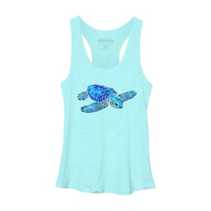 Women's Design By Humans Blue And Green Watercolor Sea Turtle By Maryedenoa Racerback Tank Top - 1 of 3