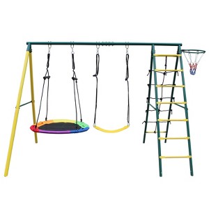 Gulches Indoor/Outdoor Metal Swing Set with Safety Belt for Backyard - 1 of 4