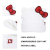 Hello Kitty Novelty Ear White Acrylic Beanie With Cut Fabric Bow With Embroidery And Red Woven Label Cuff Beanie - 2 of 4