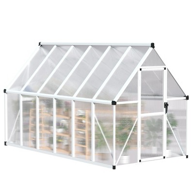 6x11 FT Greenhouse for Outdoors, Lockable Door and Ajustable Roof Vent, Polycarbonate Greenhouse with Windproof Aluminum Frame
